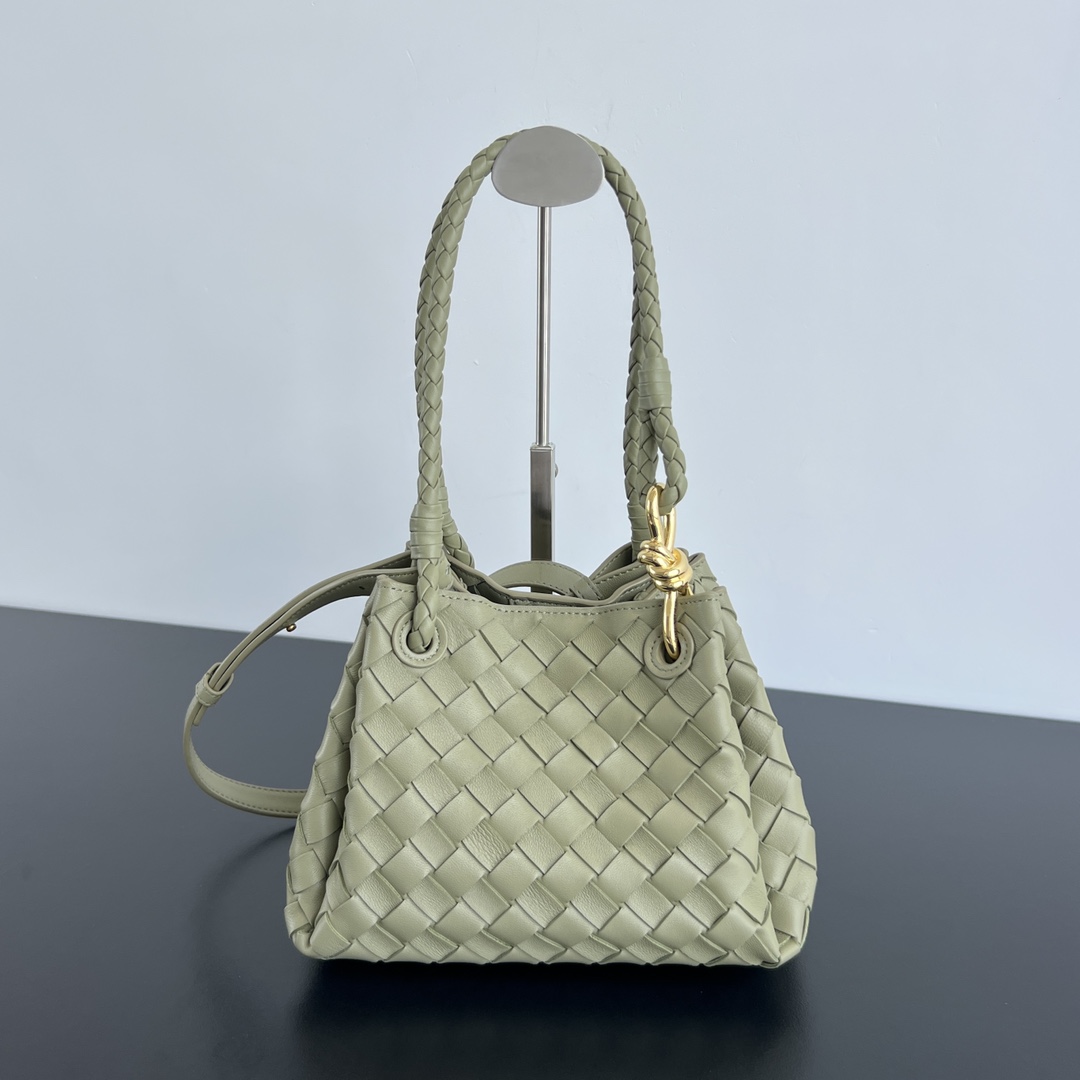 Small Parachute Intrecciato Leather Shoulder Bag Bean Green